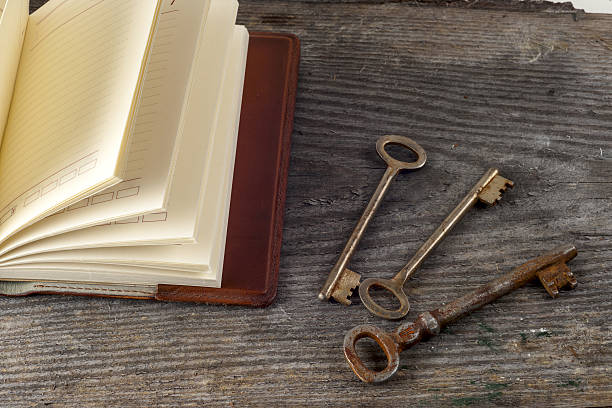 istock antique book and old keys over rustic wooden background. 635800932