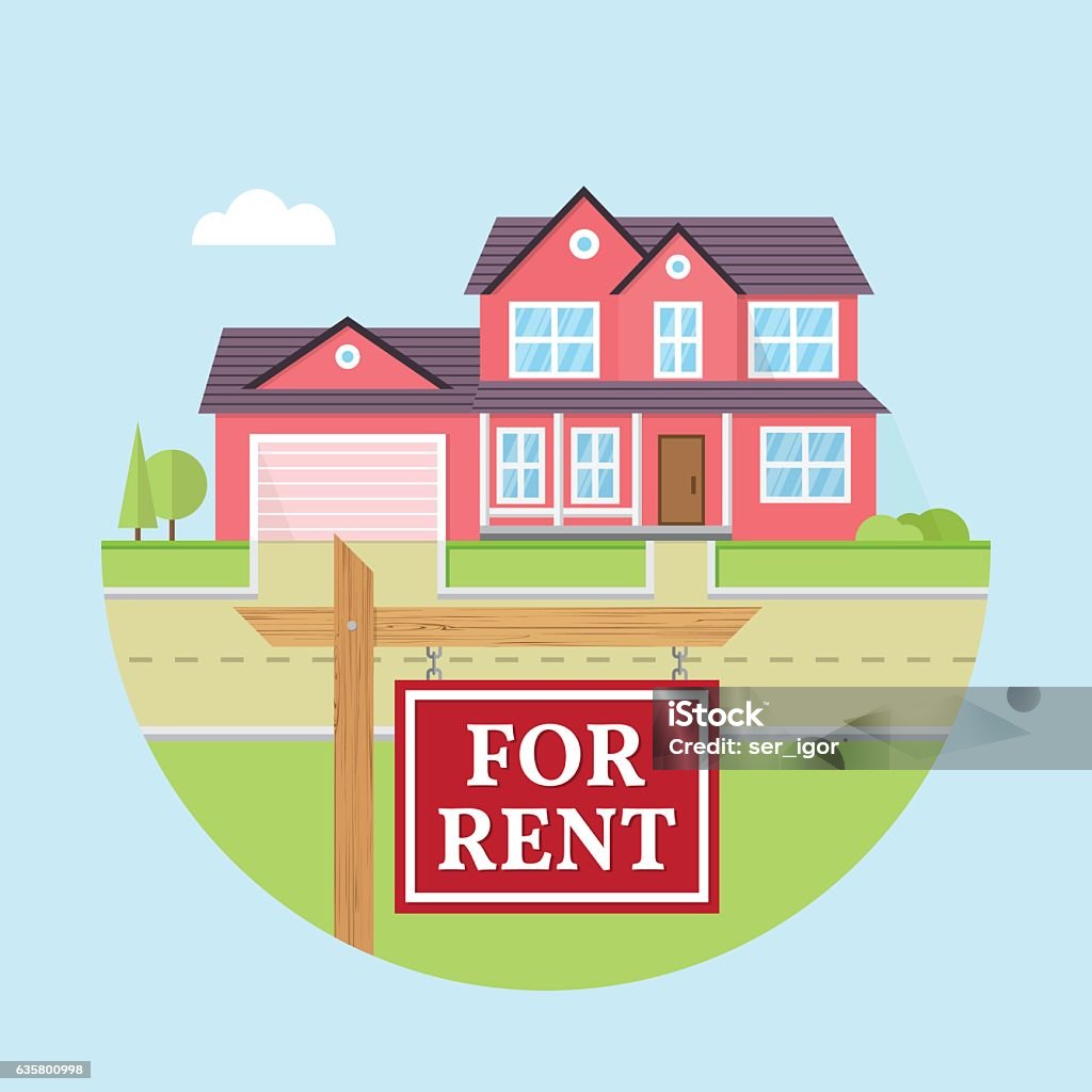 Vector flat icon suburban american house. House for rent. Vector flat icon suburban american house. For web design and application interface, also useful for infographics. Family house icon isolated on white background. Real estate. Apartment stock vector