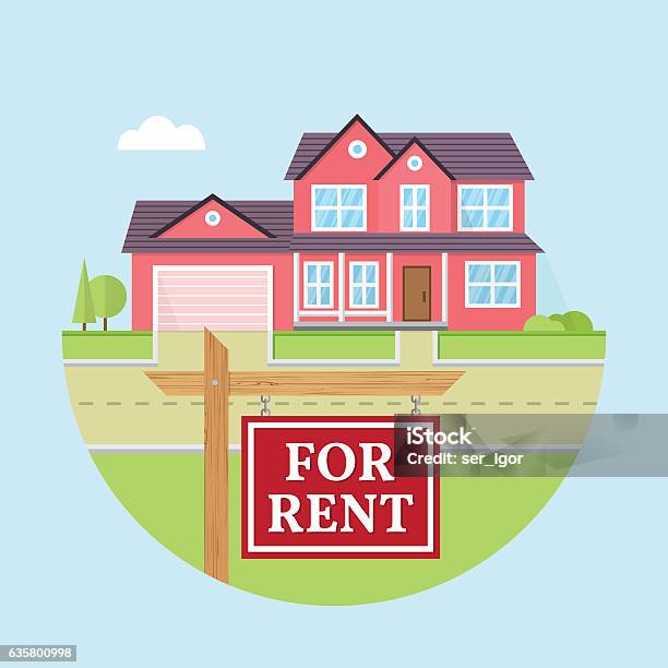 Vector Flat Icon Suburban American House Stock Illustration - Download Image Now - Apartment, Beginnings, Blue