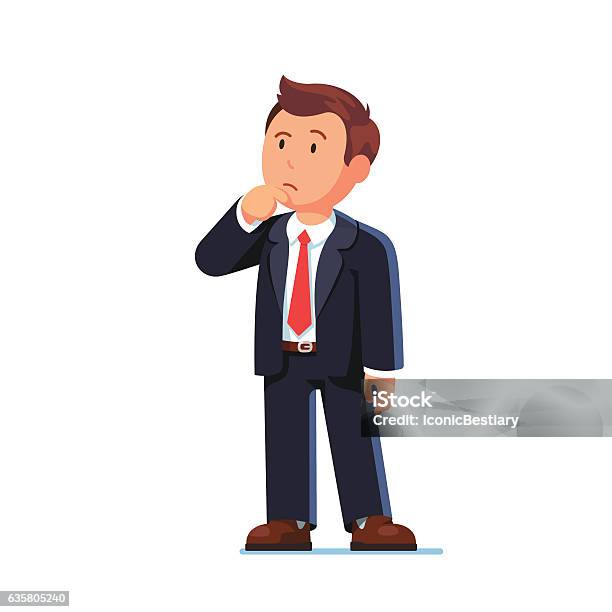Standing Business Man Making Thinking Gesture Stock Illustration - Download Image Now - Businessman, Uncertainty, Asking