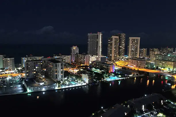 Aerial image of the City of Hallandale illuminated at night