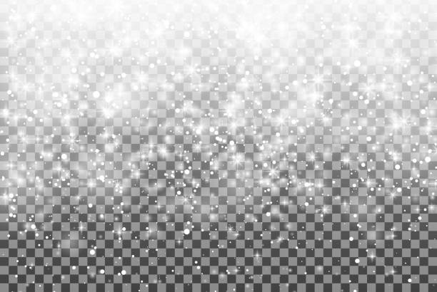 투명한 배경에 눈이 내리고 있습니다. 반짝눈송이 가을 눈. 크리스마스. - snowing snow snowflake night stock illustrations