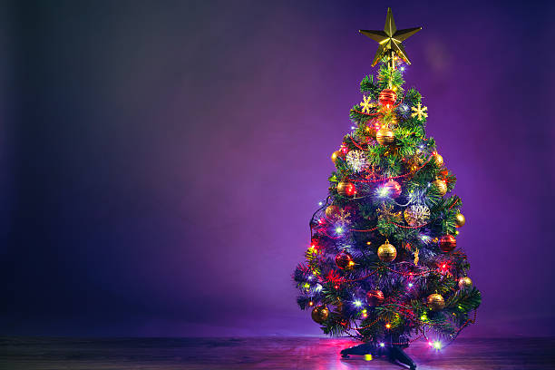 istock Christmas tree with lights garland 635811350