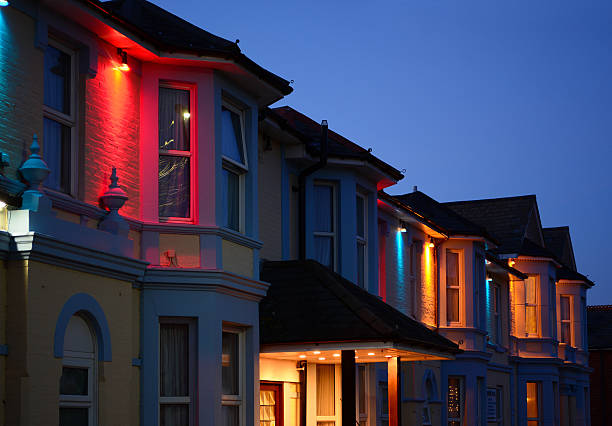 Coloured Lights and Houses stock photo