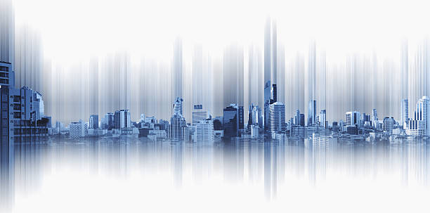 istock Blue panoramic city with motion graphic, technology city connection 635818368