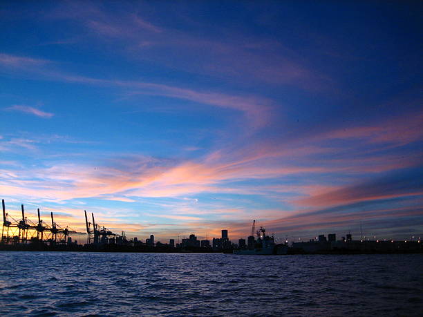 istock Sunset Over the Atlantic Ocean and Miami Shipyard in Florida 635818826