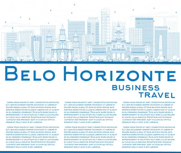 Vector illustration of Outline Belo Horizonte Skyline with Blue Buildings and Copy Spac