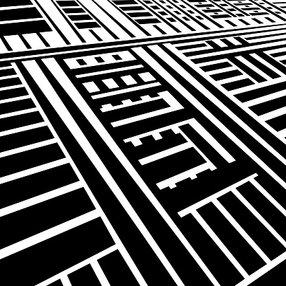 Line art striped halftone pattern with perspective suggesting the Information Superhighway. Isolated on white.