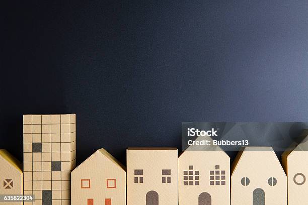 Home Architectural Model Paper Box Cubes On Black Background Stock Photo - Download Image Now