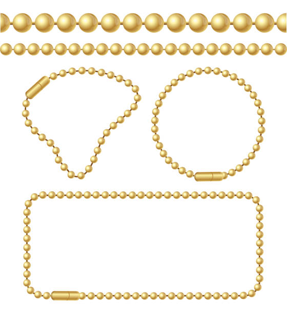 złoty łańcuch linków kulowych zestaw. wektor - gold chain chain circle connection stock illustrations