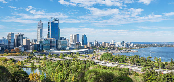 Perth view at the noon skyline of Perth with city central business district at the noon perth australia photos stock pictures, royalty-free photos & images