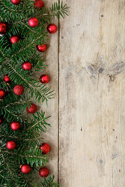 istock border background with fir trees and red christmas baubles 635829872
