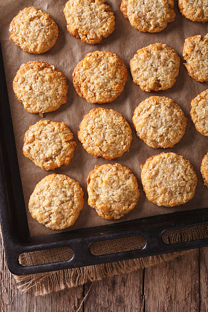 istock Tasty oatmeal cookies close-up on a baking sheet 635830024