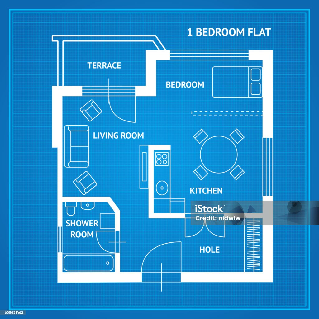 Apartment Floor Plan Blueprint. Vector Apartment Floor Plan Blueprint Top View. Basic Room of Home. Vector illustration Blueprint stock vector