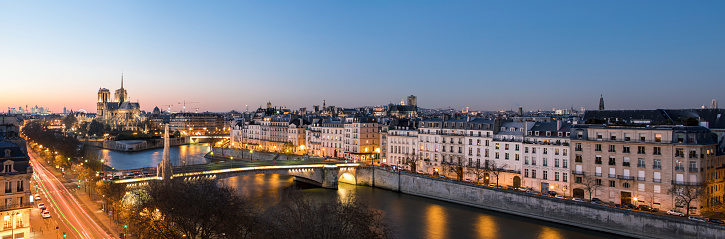 High Angle View from the Eiffel Tower Looking Southwest of Pont de Bir-Hakeim over the Seine River at Sunset in the Evening