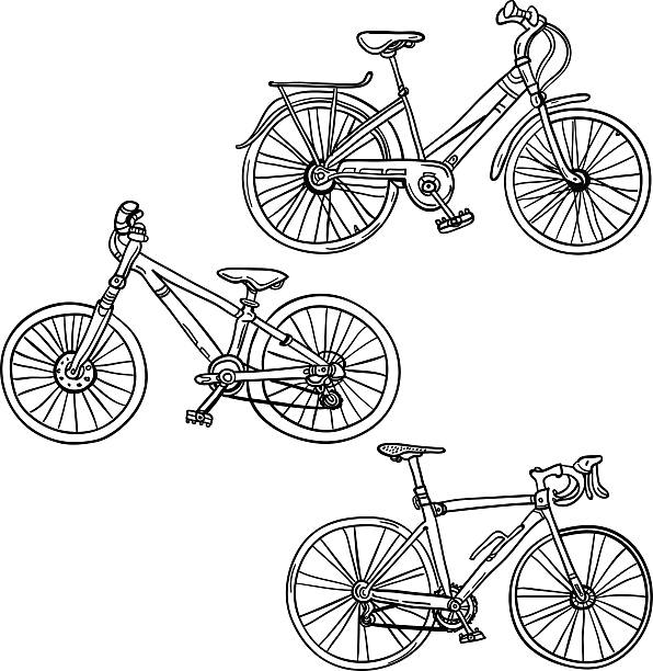 Bike Bicycle in black and white Bike Bicycle in sketch style, black and white cycling bicycle pencil drawing cyclist stock illustrations
