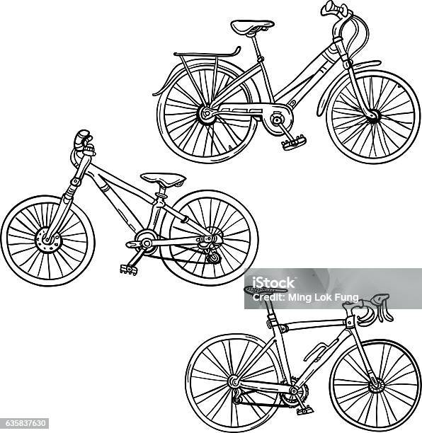 Bike Bicycle In Black And White Stock Illustration - Download Image Now - Bicycle, Cycling, Line Art