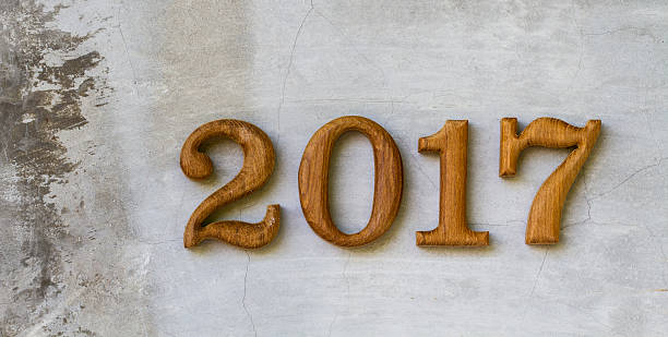 istock Number 2017 made from wood  on cement wal 635841498