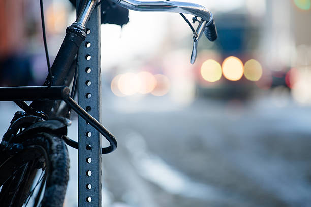 locked bike stock photo