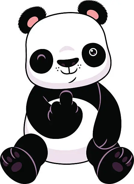 Vector illustration of Panda make a middle finger symbol
