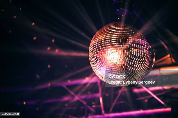 Disco Ball With Bright Rays Night Party Stock Photo - Download Image Now - Disco Ball, Nightclub, Sphere