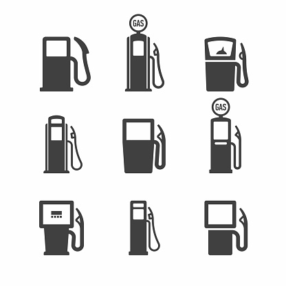 Retro style gas pump icons. Vector illustration with transparent effect, eps10.