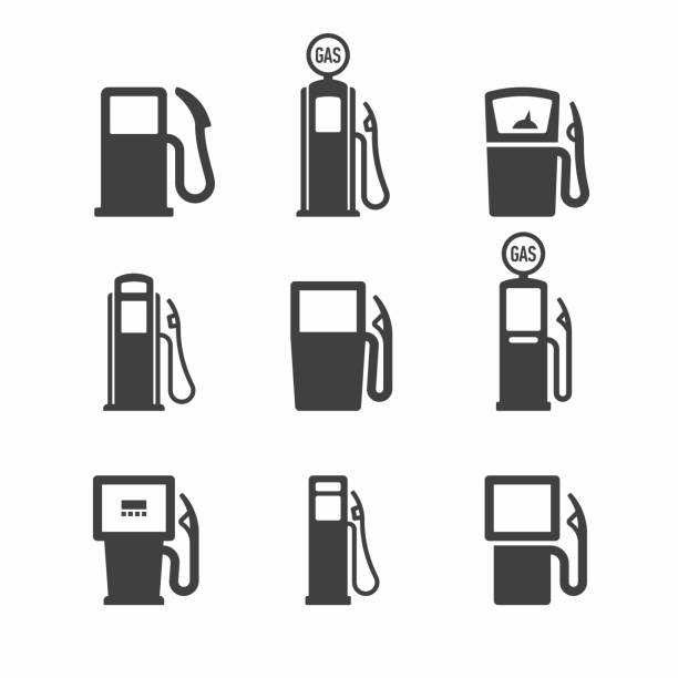 Gas pump icons Retro style gas pump icons. Vector illustration with transparent effect, eps10. vintage gas pumps stock illustrations