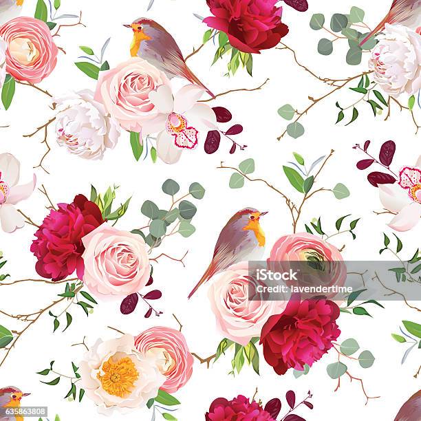 Robin Pattern Vector Natural Vector Seamless Pattern With Robin Birds Stock Illustration ...