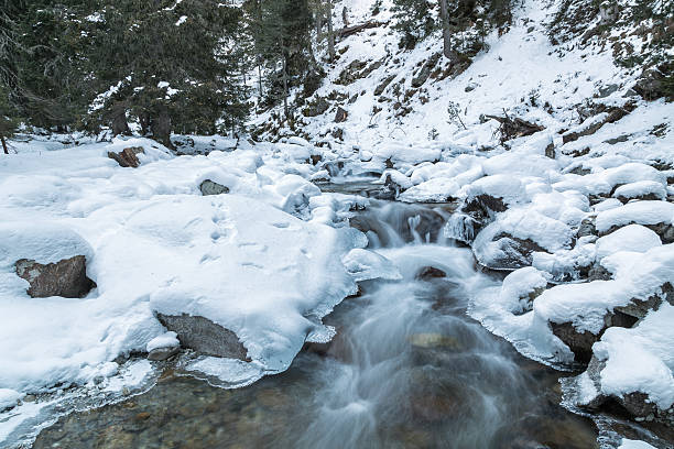 istock River in the mountain in winter 635864474