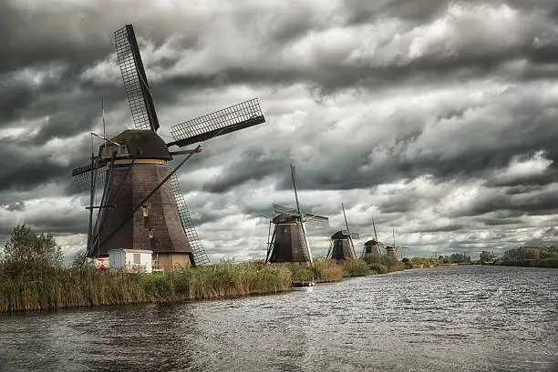 Windmills of Kinderdijk, Netherlands.