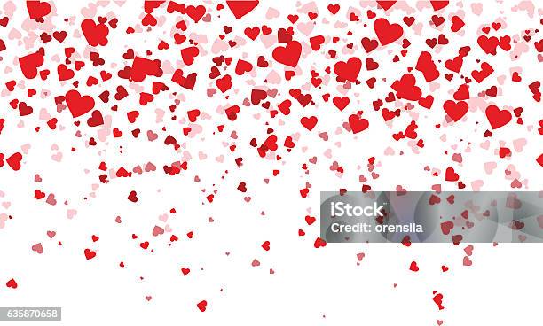 Confetti Red Hearts Fall Background Stock Illustration - Download Image Now - Heart Shape, Falling, Valentine's Day - Holiday