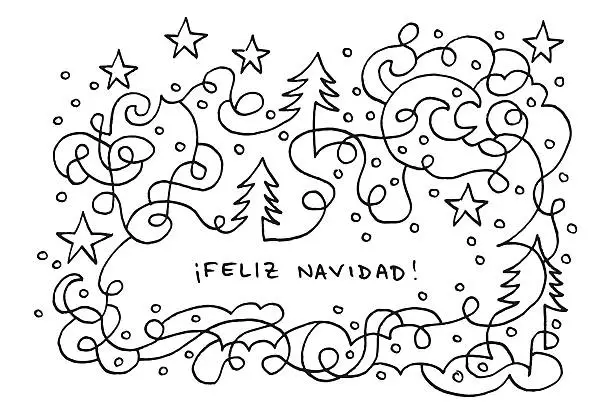Vector illustration of Feliz Navidad Happy Holidays Winter Doodle Drawing