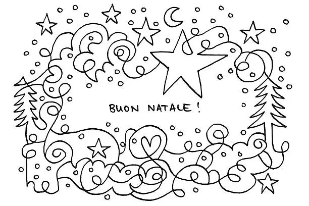 Vector illustration of Buon Natale Christmas Star Night Doodle Drawing