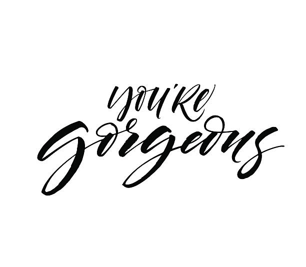 You're gorgeous postcard. You're gorgeous card. Ink illustration. Modern brush calligraphy. Isolated on white background. youre beautiful quotes stock illustrations