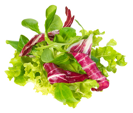 Salad rucola,frisee,radicchio and lamb's lettuce,isolated on white with clipping path.