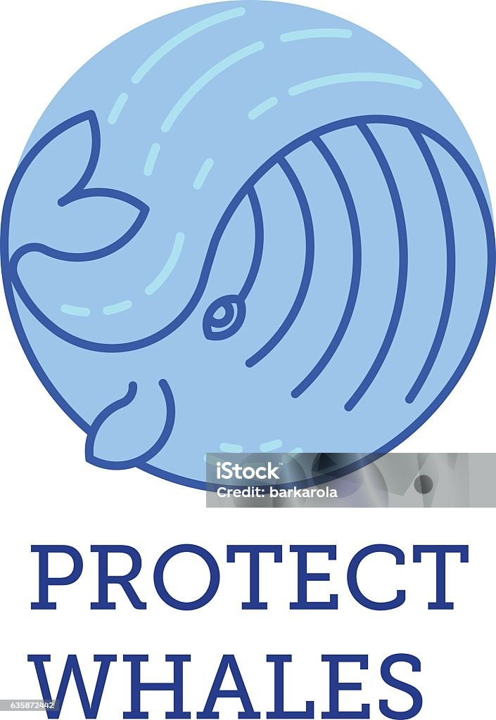 Whale logo. Vector simple line icon of a whale. Whale protection logo. Animal stock vector