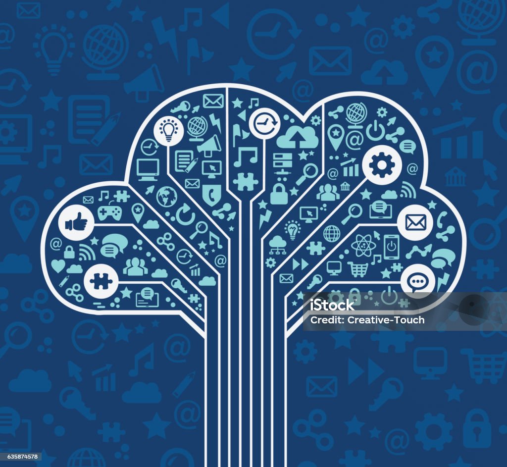 Digital Tech Tree Digital Technologic Tree Cloud Computing Concept Stock Illustration ...