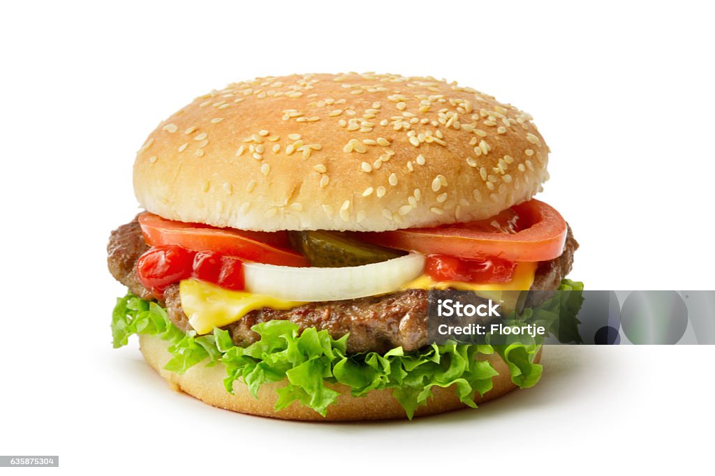 Snacks: Hamburger Isolated on White Background http://www.stefstef.nl/banners2/meat.jpg Burger Stock Photo