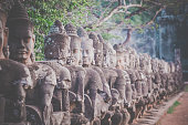 Statues at South gate Angkor Wat, Cambodia