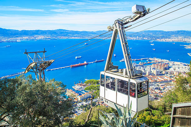 teleférico en gibraltar. - sky sea town looking at view fotografías e imágenes de stock