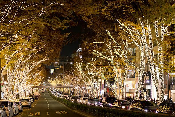 освещение торгового района - city street street walking tree стоковые фото и изображения