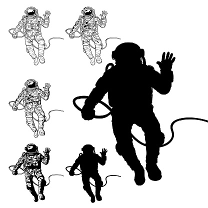 Vector set of illustrations cosmonauts, astronauts on a white background. Print for T-shirts