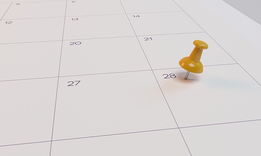 3D Rendering Calendar and yellow pin
