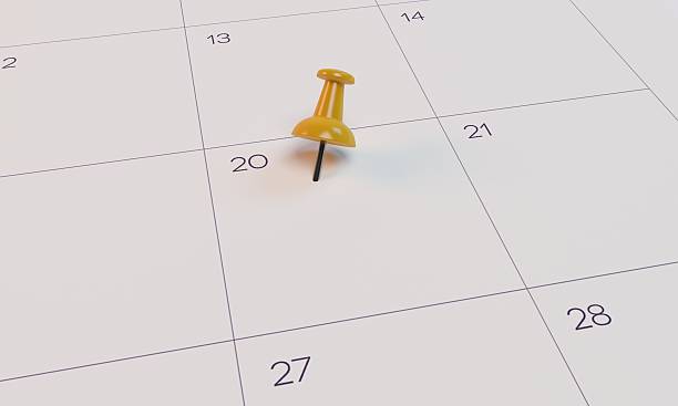 istock 3D Rendering Calendar and yellow pin 635882956