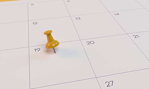 istock 3D Rendering Calendar and yellow pin 635883052