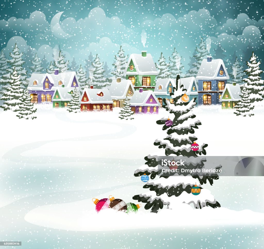 Christmas winter village - Royalty-free Kerstmis vectorkunst