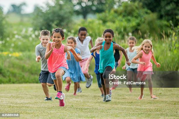 Playing Outside In A Field On A Sunny Day Stock Photo - Download Image Now - Child, Playing, Playful