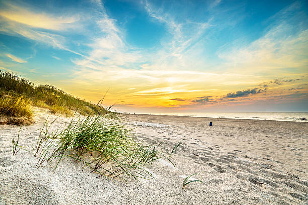 Sand dunes on the beach in northern Poland stock photo
