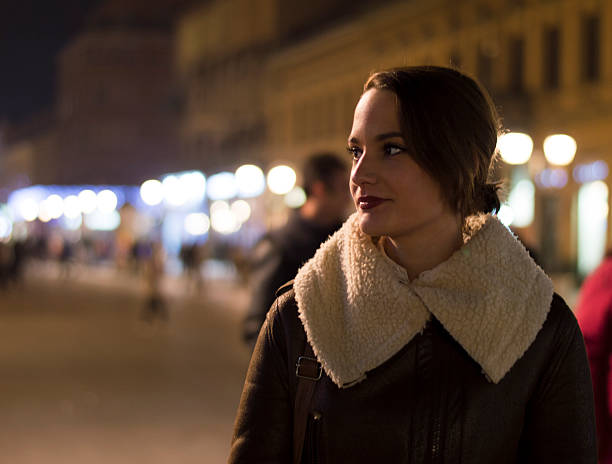 istock Beautiful woman at night 635888442
