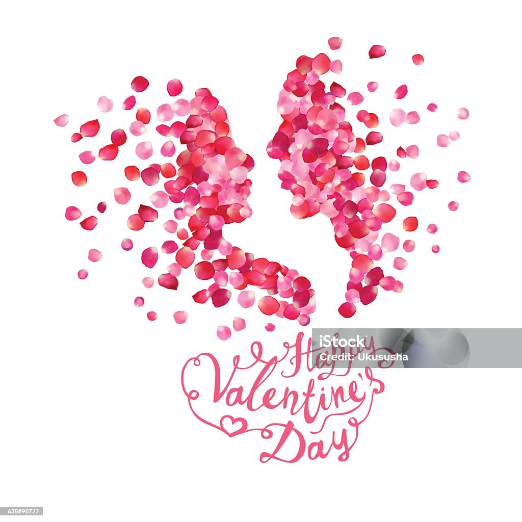 Happy Valentine's Day card Happy Valentine's Day card. Kiss loving couple silhouettes Greeting Card stock vector